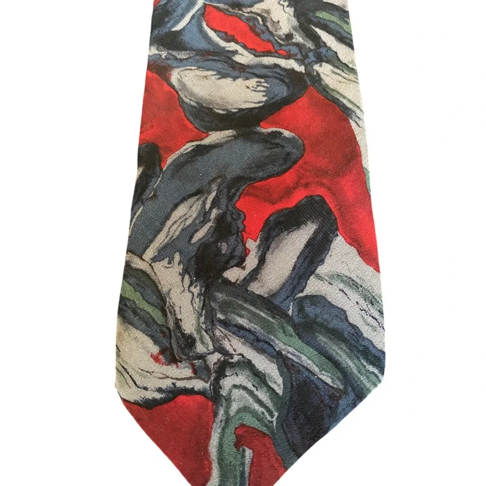 J.‎ Garcia Liquid Torso Collection Nine Silk Tie Abstract Red Blue Mens Necktie
